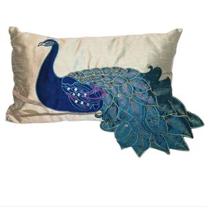 Elegant Blue Peacock Accent Pillow 6192
